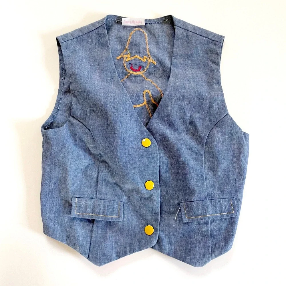 Denim Patchwork Scarecrow Vest Vintage 70s Sz 10 Kids Patchwork Quilted Boho
